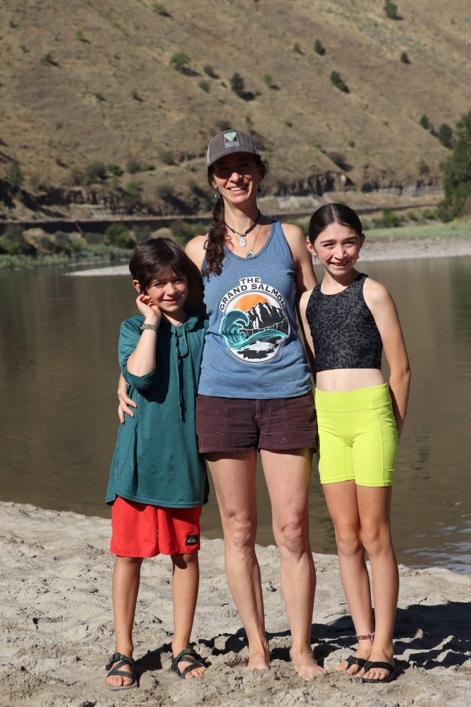 Jaclyn and kids by the river